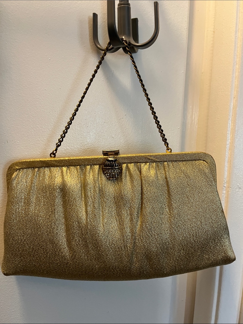 Gold Metallic Evening Clutch with Chain Handle